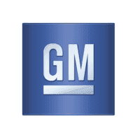GM logo on a blue background, symbolizing automotive expertise and quality services.