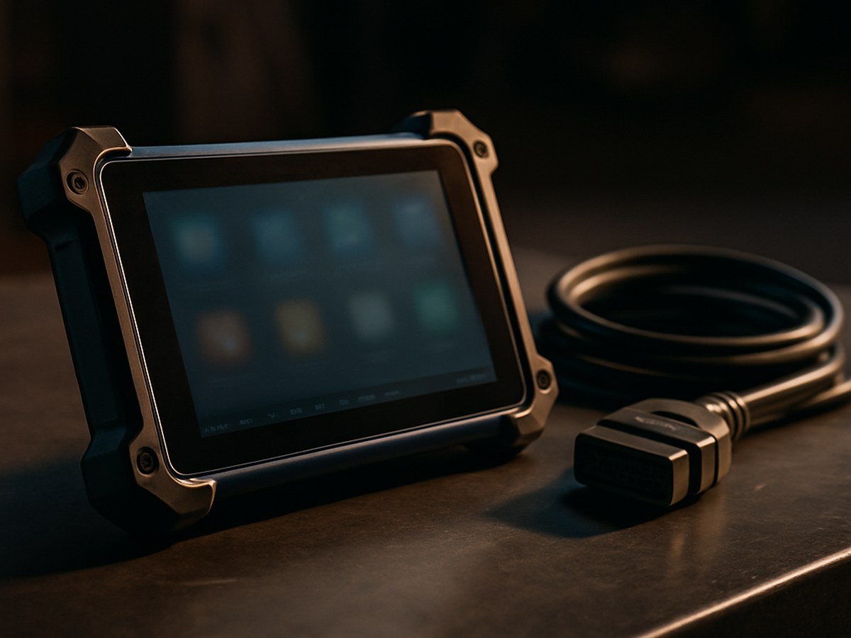 The Autel IM608 Pro diagnostic tablet used to unlock the Secure Gateway and pair the new fobik to the Wireless Control Module on the Grand Cherokee