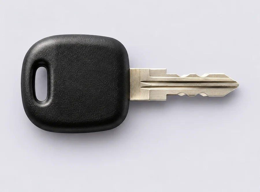Black transponder chip key with a cut silver blade