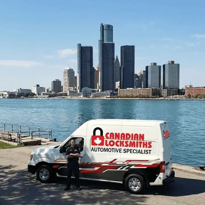 Canadian Locksmiths mobile locksmith van arriving near Lakewood Park in Tecumseh Ontario for car key replacement